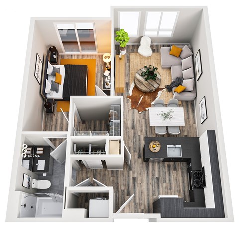 Floor plan for 1 bed, 1 bath, 706 sqft
